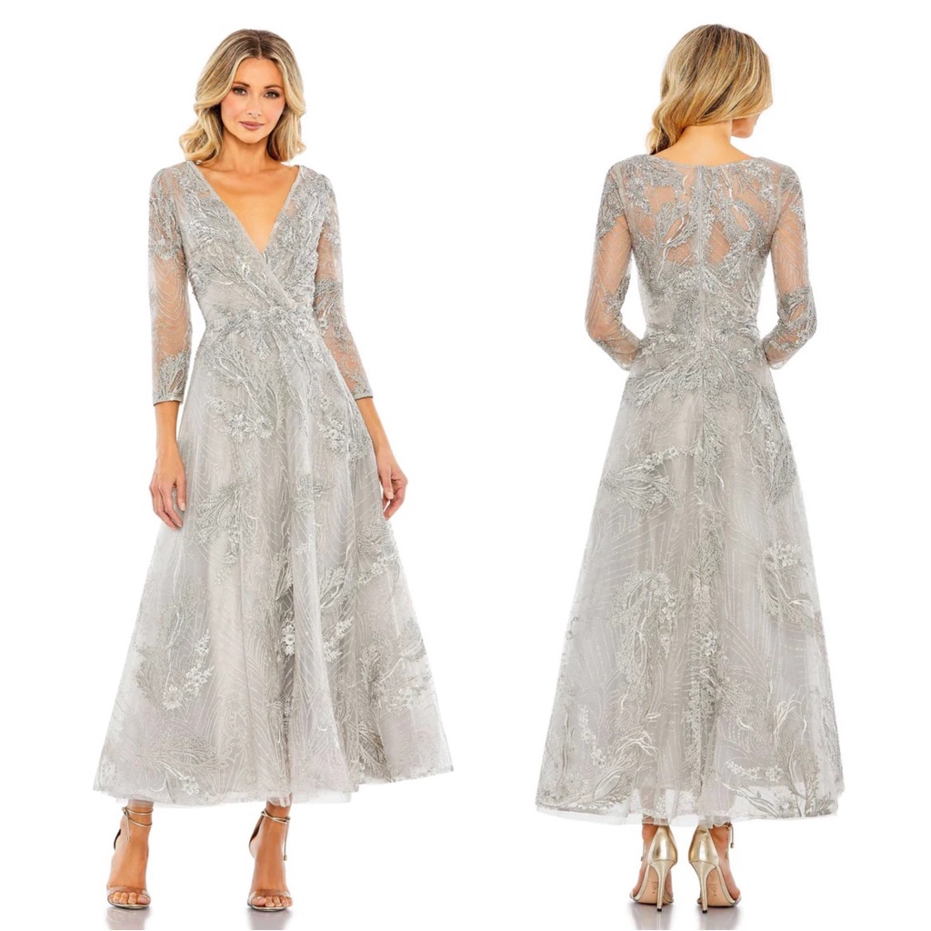 Mac Duggal 20336 Embellished Wrap Over Three Quarter Sleeve Dress Size 18 Nwt